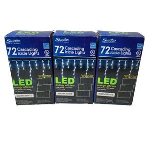 Sienna 72 Cascading‎ Icicle Lights LED Warm White Waterfall Motion 3 Pack